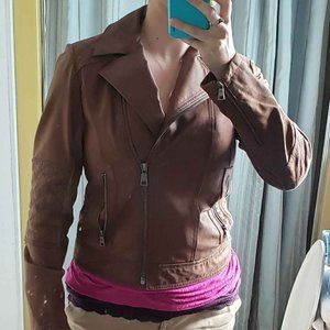 Women's Small Genuine Leather Brown Moto Jacket